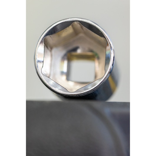 STANLEY STMT86108-0 socket tool close-up, metallic finish, photography from top angle.