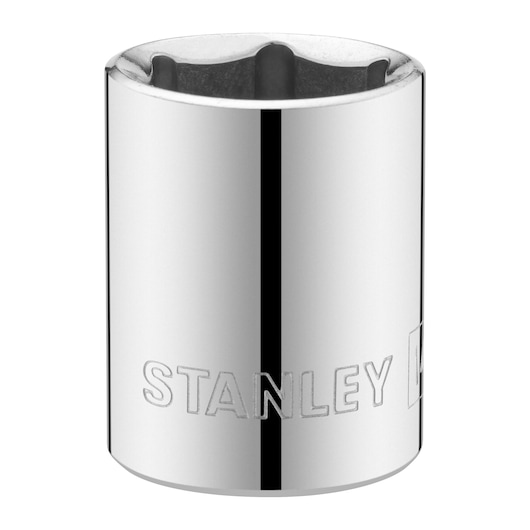 STANLEY STMT86114-0 chrome socket, front angle, with engraved brand name, photographed on white background.