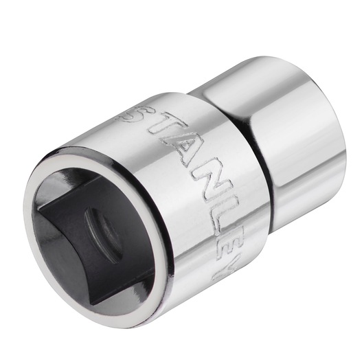 STANLEY STMT86305-0 chrome socket adapter, tool accessory, front angle on white background.