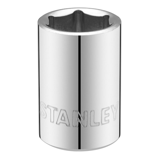 STANLEY STMT86307-0 chrome socket, front angle, hex opening, polished finish.