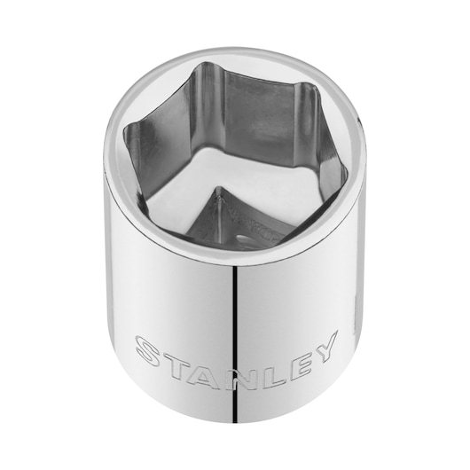 STANLEY STMT86313-0 chrome socket, top angle, showing hexagonal interior for Photography category.