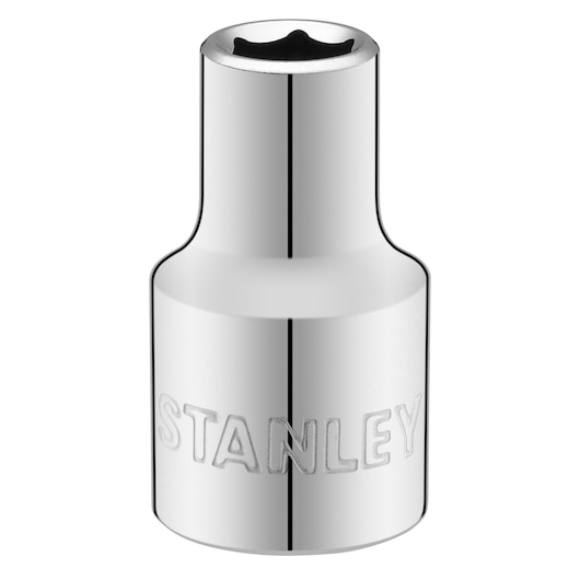STANLEY STMT86509-0 chrome socket, star-shaped head, tool accessory, front angle, white background.