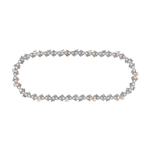 STANLEY STZPS515 chainsaw chain with steel links, product photography, top view on white background.